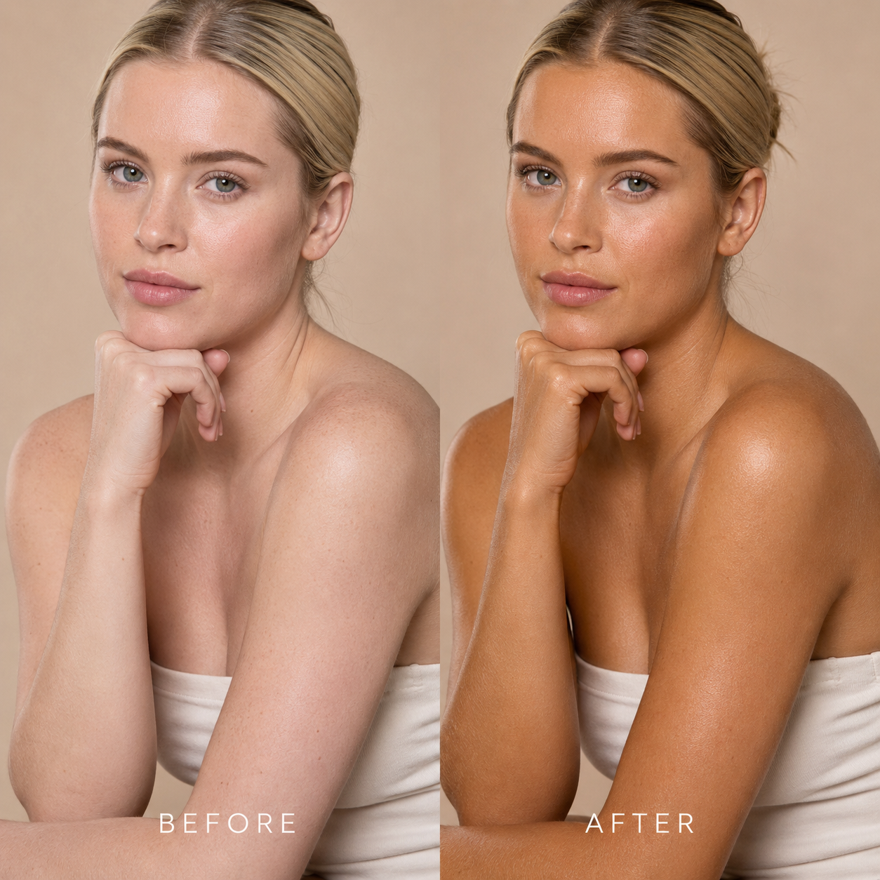 Founders Tanning Mousse before and after natural bronzed glow